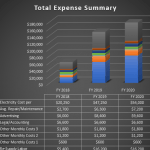 Total expenses summary chart with yearly category breakdown.