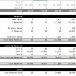 5-year monthly P&L template showing revenue and costs breakdown