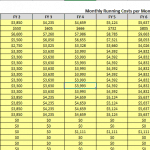 Table showing monthly running costs by type for processing raw materials over ten years.