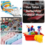 Quadrant showing financial models for hair salons, automotive services, and cleaning businesses.