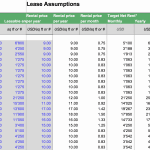 Detailed rent roll showcasing tenant information and lease assumptions for valuation analysis.