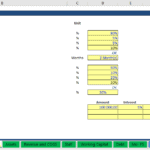 Excel spreadsheet detailing working capital accounts and loan inputs.