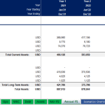 Balance Sheet Template for Financial Modeling | eFinancialModels Balance sheet showing asset categories and year-over-year values for financial analysis.