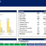 Five-Year Financial Summary for Gas Station | eFinancialModels Chart depicting five-year financial summary including revenues and profitability for a gas station convenience store.