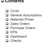 Financial Model Template Contents Overview | eFinancialModels Table of contents showing key sections of the Excel financial model.