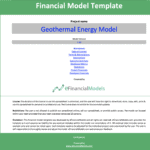 Geothermal financial model template showing project structure and available worksheets.