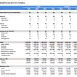 Employee cost summary showing headcount, salaries, and forecasted expenses.