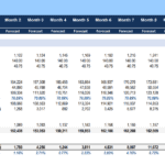 Break-even analysis data showing monthly sales, costs, and profitability metrics.