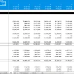 Income statement with revenue breakdown by business segment and associated costs.