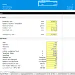 Excel input sheet with investment model parameters and assumptions.