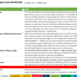 Mobile app financial model manual with sections on marketing and financial planning