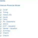 Telecom Financial Model Contents Overview | eFinancialModels Table of contents for Telecom Financial Model outlining key sections.