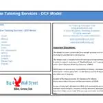 Contents list for a DCF model related to online tutoring services, including sections like Valuation and Financial Statements.