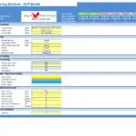 Diagram of a DCF model template for online tutoring services showing dates, input, calculations, and output sections.