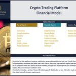 Table of contents for a Crypto Trading Platform financial model, including sections on reports and investor insights.