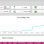 Cash flow and capital requirement dashboard showing revenue, expenses, and financial projections.