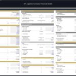 Financial model assumptions for startup costs and revenue projections in logistics.