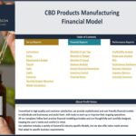 Table of Contents for CBD Products Manufacturing Financial Model, including setup, financial reports, and performance analysis.