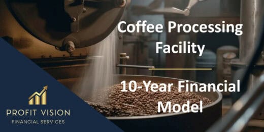 Financial model visual for a coffee processing facility with project details.