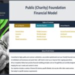 Table of contents for a public foundation financial model, detailing report categories and sections.