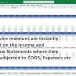 Detailed view of a 2025 income statement with service revenue updates and cost-of-goods-sold calculations.