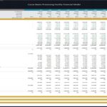 Ten-year forecast income statement for a cocoa processing facility showing revenue, costs, and profits.
