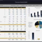 Executive summary showing financial metrics, revenue charts, and valuations for pharmacy model.