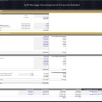 Self Storage Development Financial Model showing development budget, acquisition assumptions, and construction cost details