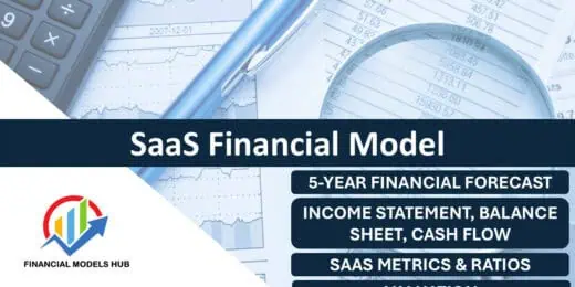 SaaS financial model highlighting income statement and valuation metrics.