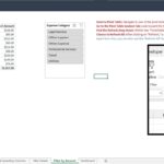 Expense tracking spreadsheet displaying category filter and pivot table refresh instructions.