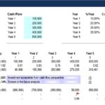 NPV and IRR calculations alongside cash flow projections