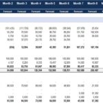 Pro forma balance sheet forecast detailing current and non-current assets and liabilities.