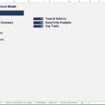 Table of contents for a fitness club Excel financial model, listing key financial sections.