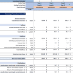Investment schedule displaying cash flows, asset values, and distributions over seven years.
