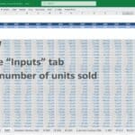 Excel inputs tab for units sold in a medical equipment model