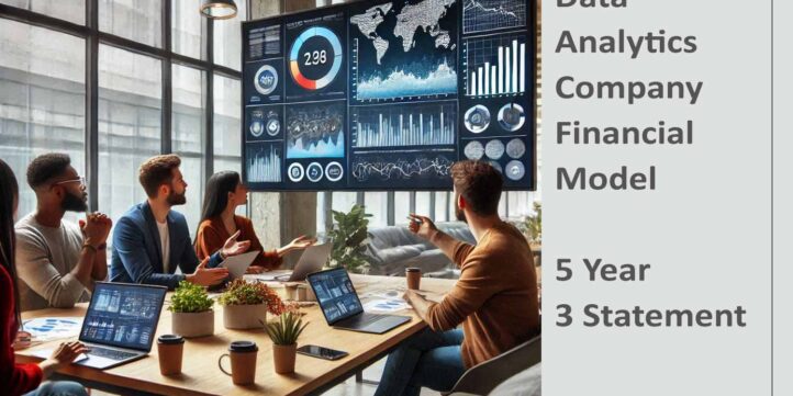 Financial Model Presentation for Data Analytics Company | eFinancialModels Financial review meeting showcasing a data analytics company's 5-year model on screen.