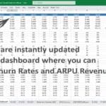 Financial model showing MRR, subscriber counts, and churn rates for 2025.