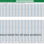 Revenue totals for various products in a 2025 financial model analysis.