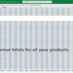 Revenue totals for different products in an Excel spreadsheet.