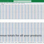 Revenue data table for multiple products in Excel financial model.