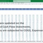 Monthly income statement showing product revenues for 2025 and 2026.
