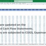 Income Statement showing projected monthly revenues for products 1-30 for 2025 and 2026.