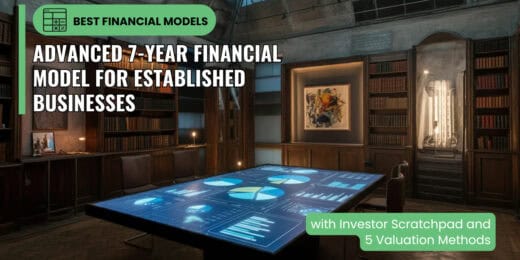 Advanced 7-Year Financial Model for Startups or Existing Businesses with Optimal Equity Investment Calculation, 3 Statements, and 5 Different Valuation Scenarios