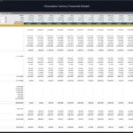 Financial model showing monthly cash flow budget, revenues, and expenses for 2025.