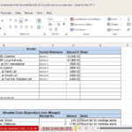 Excel table showing sample self-assessment financial records with income and expenses