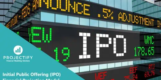 IPO financial projection model highlighting key metrics and adjustments.