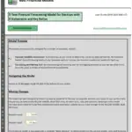 Financial forecasting model user guide highlighting navigation and input options.
