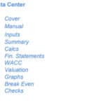 List of Data Center components: Inputs, Summary, WACC, Valuation, and more.