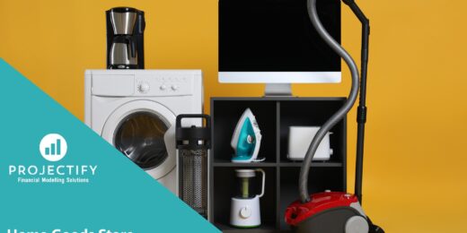 Home appliances and a computer illustrating a financial model for a home goods store
