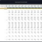 Supermarket Monthly Budget Financial Model Overview | eFinancialModels Supermarket financial model showing monthly budget summary and income statement details.